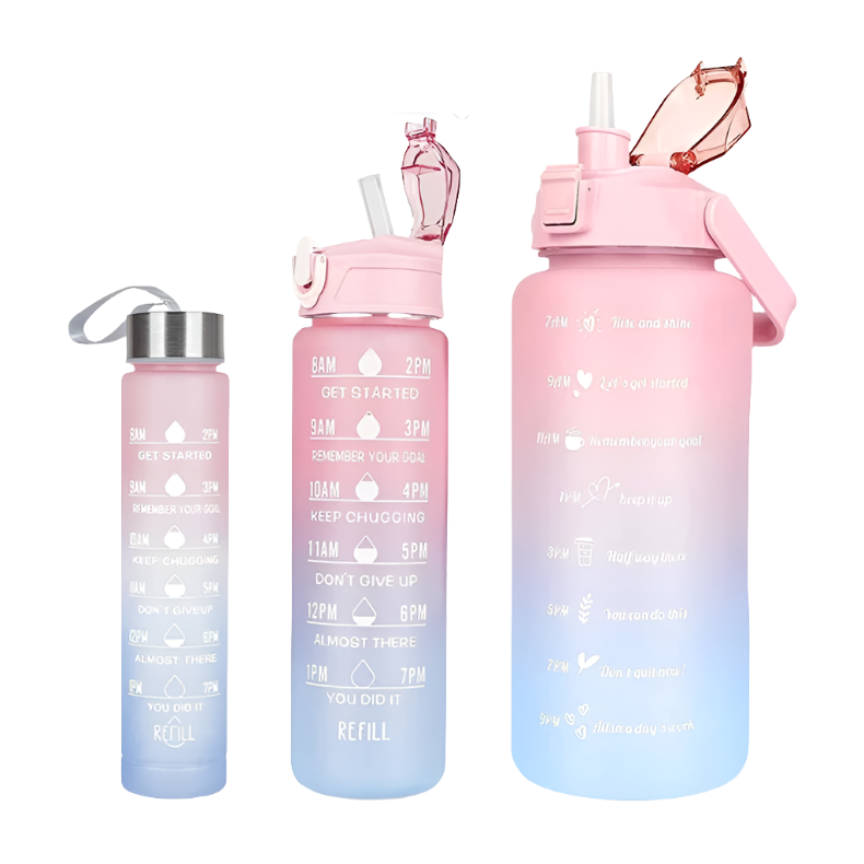 Unique Colorful Hydration Companions: 3 Water Bottle Set